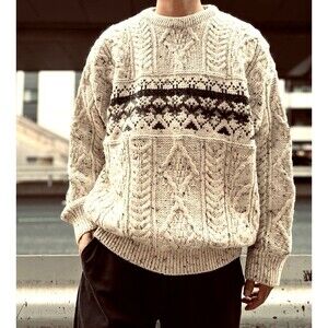 Crios Est. 1868 Kildare 100% Wool Vintage Sweater Made in Ireland Sz L Large EUC